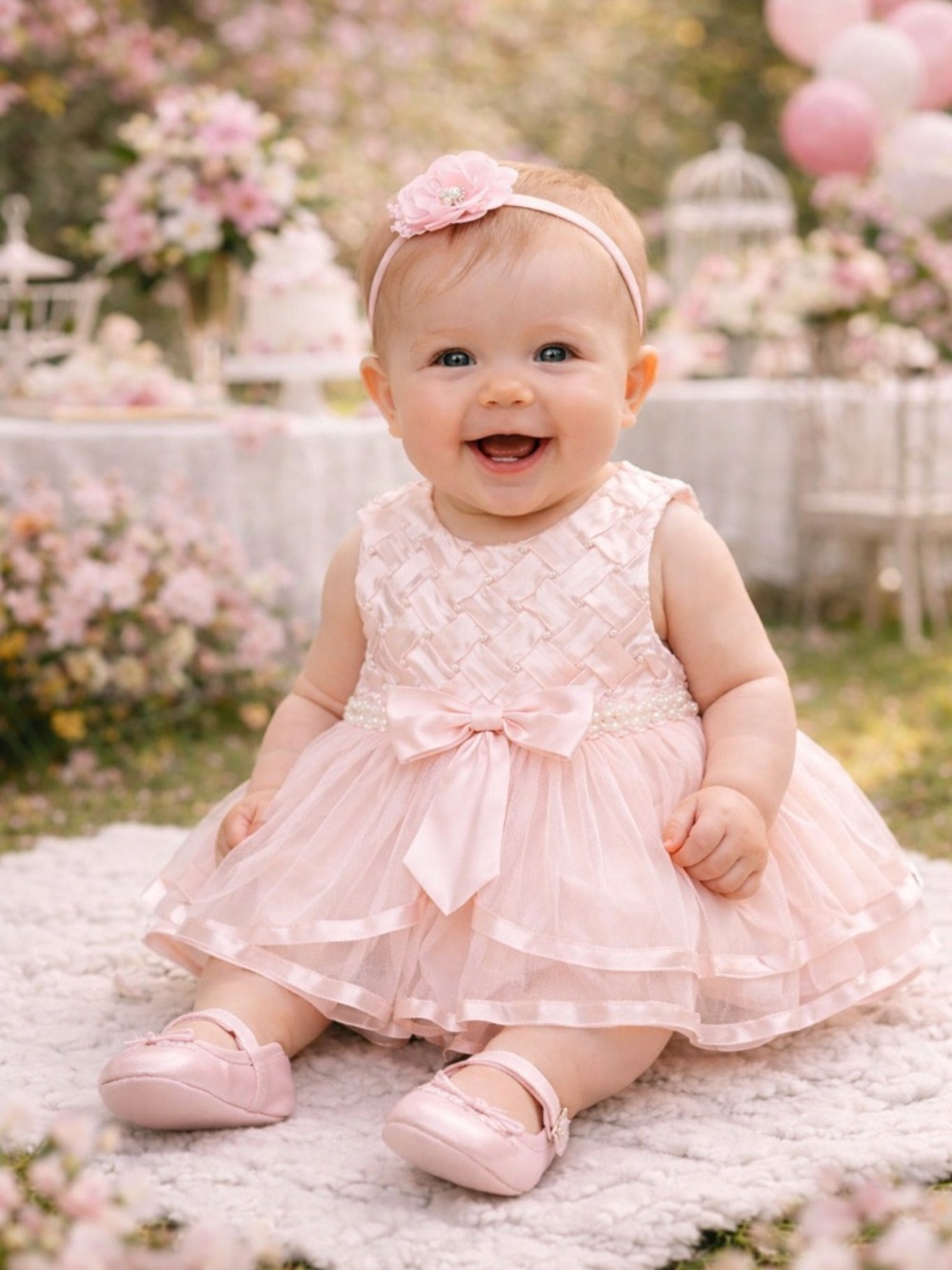 Beautiful NWT Pearl-Embellished Satin & Tulle Pink 2-Piece Holiday Dress